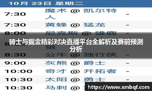 骑士与掘金精彩对决直播平台全解析及赛前预测分析